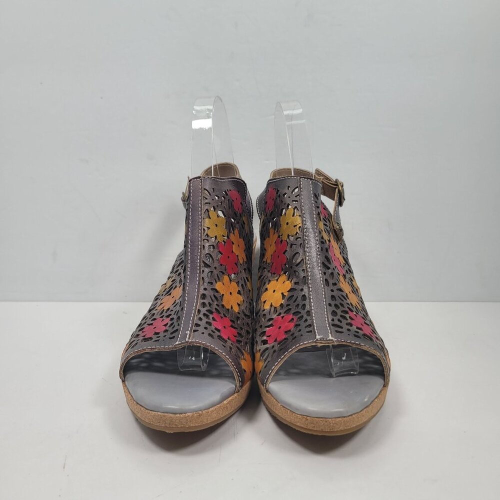 L'Artiste Spring Step Floral Cut-Out Leather Heeled Sandals US Size 9 EU 40 - Picture 3 of 8